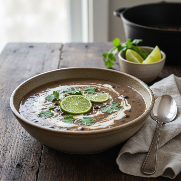 Creamy Black Bean Soup with Lime and Cilantro recipe