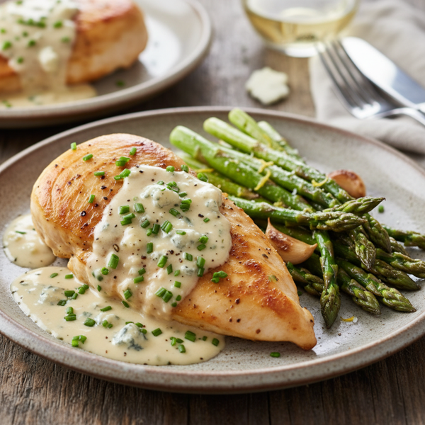 Creamy Blue Cheese Chicken with Roasted Asparagus recipe