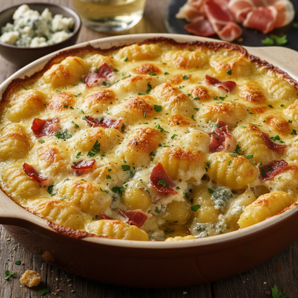 Creamy Blue Cheese and Prosciutto Gnocchi Bake recipe