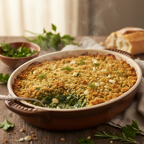 Creamy Boursin Spinach Bake with Herb Crust recipe