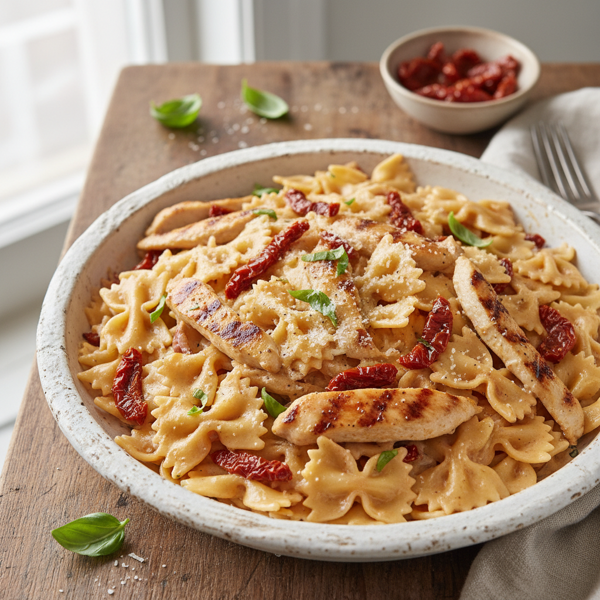Creamy Bow Tie Pasta with Chicken and Sun-Dried Tomatoes recipe