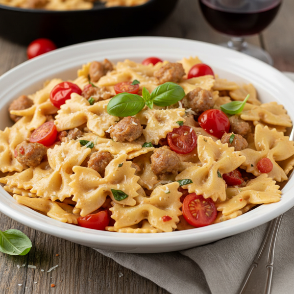 Creamy Bow Tie Pasta with Sausage and Fresh Tomatoes recipe