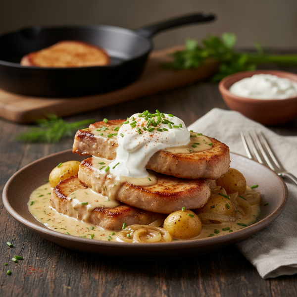 Creamy Braised Pork Chops with Tangy Sour Cream Sauce recipe