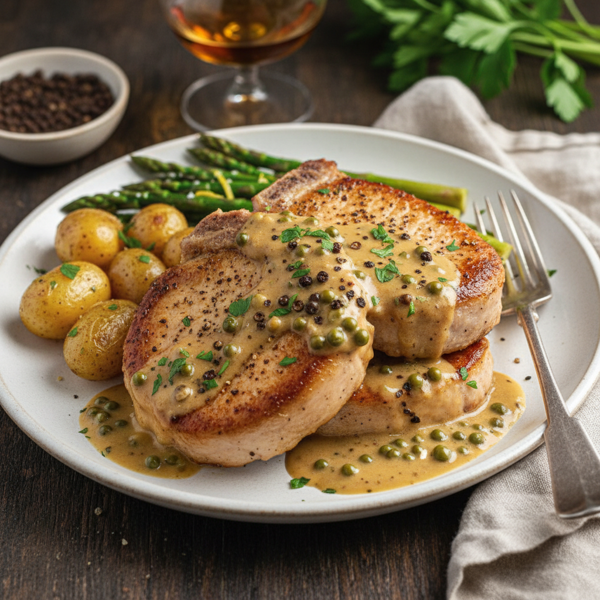Creamy Brandy Peppercorn Pork Chops recipe