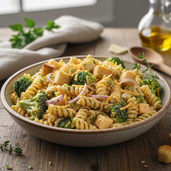 Creamy Broccoli Cheddar Rotini Salad recipe
