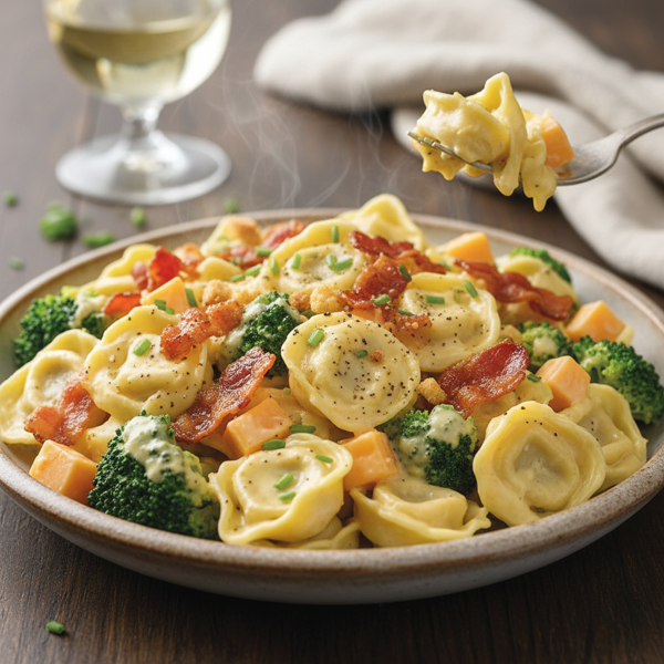 Creamy Broccoli and Cheese Tortellini Salad with Crispy Bacon recipe