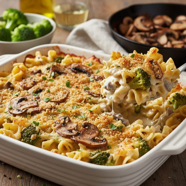 Creamy Broccoli and Mushroom Noodle Bake recipe