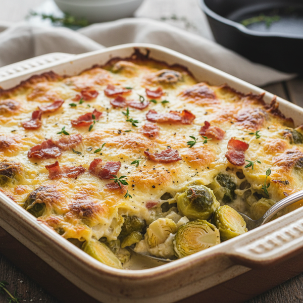Creamy Brussels Sprouts Gratin with Bacon and Gruyère recipe