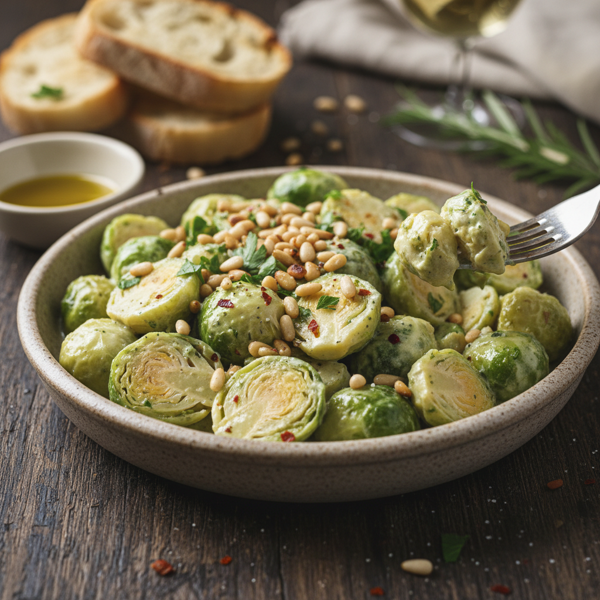 Creamy Brussels Sprouts with Toasted Pine Nuts recipe
