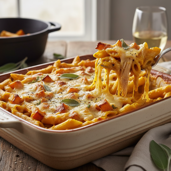 Creamy Butternut Squash and Chicken Penne Bake recipe