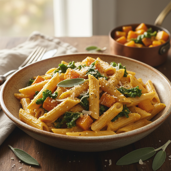 Creamy Butternut Squash and Kale Penne recipe