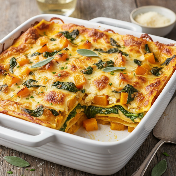 Creamy Butternut Squash and Spinach Lasagna recipe