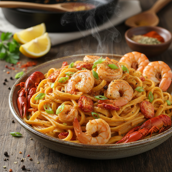 Creamy Cajun Shrimp and Crawfish Pasta recipe