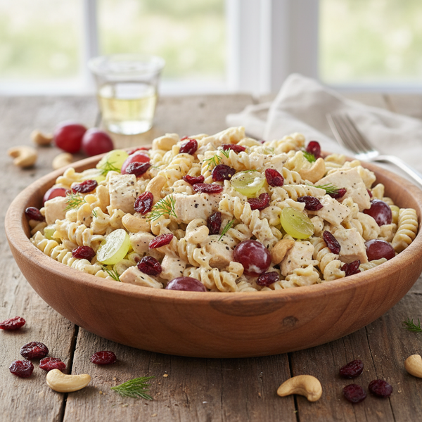Creamy Cashew Chicken Pasta Salad with Craisins and Grapes recipe