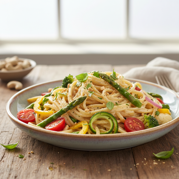 Creamy Cashew Linguine Primavera recipe
