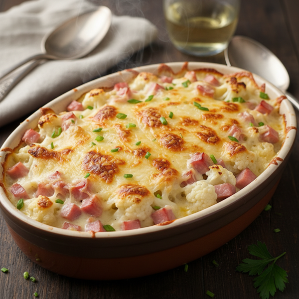 Creamy Cauliflower Gratin with Ham and Cheese recipe