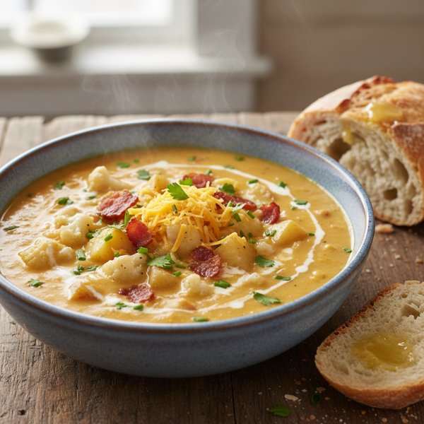 Creamy Cauliflower and Cheddar Potato Soup recipe