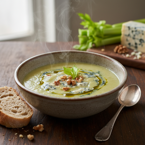 Creamy Celery & Stilton Soup with Walnuts recipe