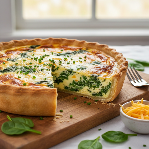 Creamy Cheddar-Swiss Spinach Quiche recipe