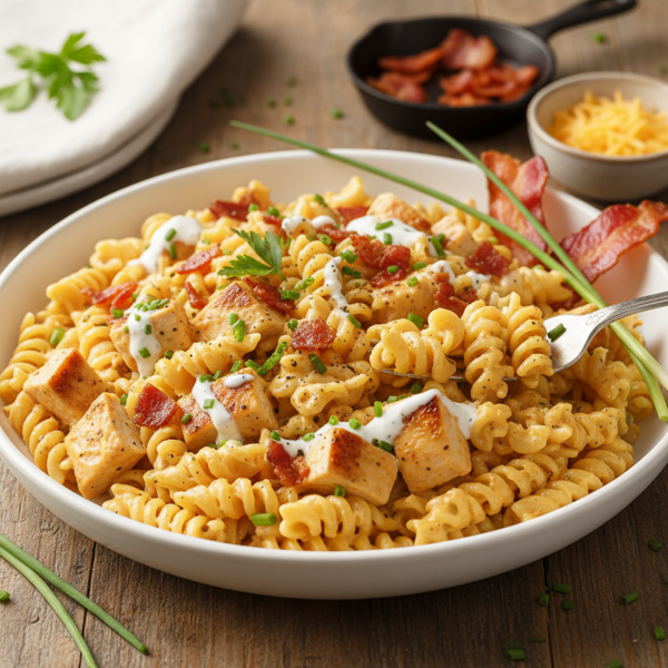 Creamy Cheddar Bacon Ranch Chicken Pasta recipe