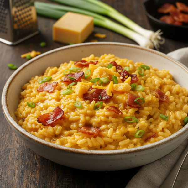 Creamy Cheddar Bacon Scallion Risotto recipe
