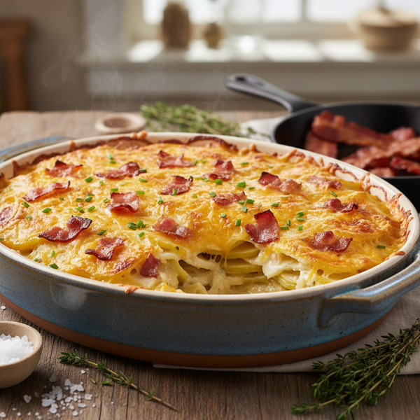 Creamy Cheddar Bacon Scalloped Potatoes recipe