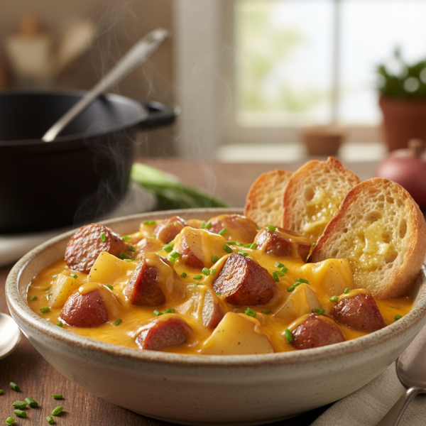Creamy Cheddar Bratwurst and Potato Stew recipe