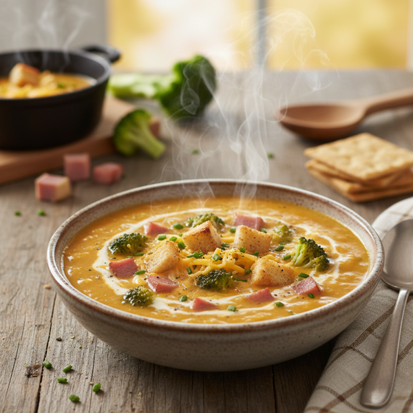 Creamy Cheddar Broccoli Ham Chowder recipe