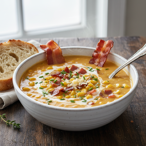 Creamy Cheddar Corn & Bacon Chowder recipe