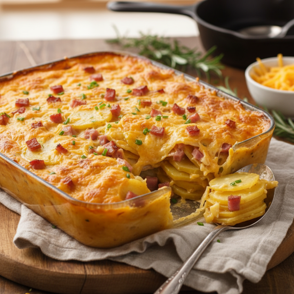 Creamy Cheddar Ham & Scalloped Potato Bake recipe