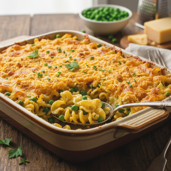 Creamy Cheddar Pea Noodle Bake recipe