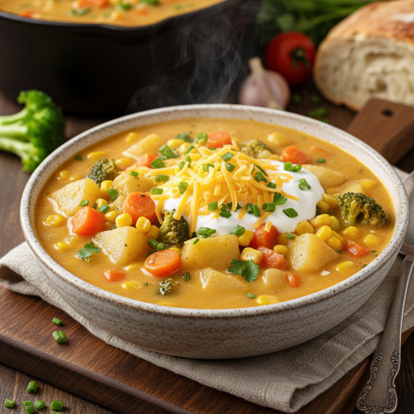 Creamy Cheddar Potato Soup with Vegetables recipe
