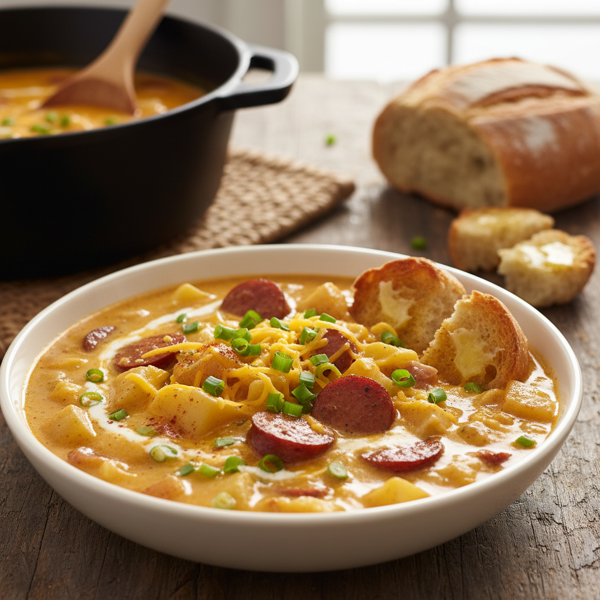 Creamy Cheddar Potato and Sausage Chowder recipe