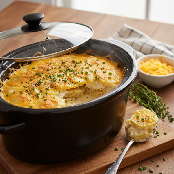 Creamy Cheddar Scalloped Potatoes in a Slow Cooker recipe