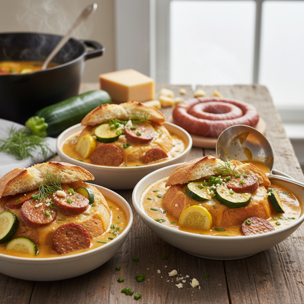 Creamy Cheddar Zucchini Sausage Soup recipe