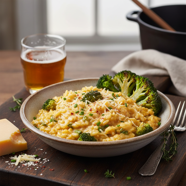 Creamy Cheddar & Beer Risotto with Broccoli recipe