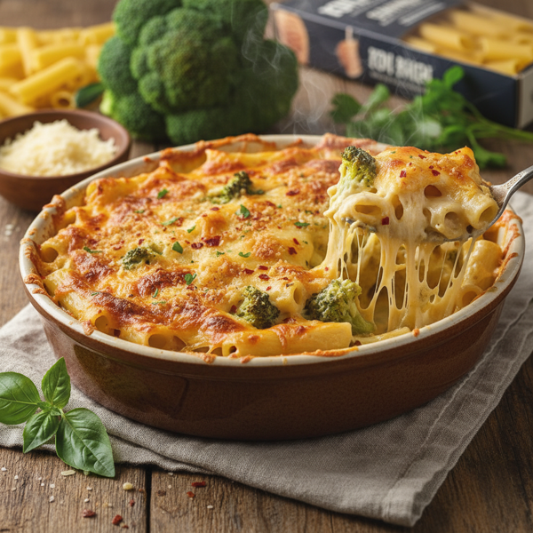 Creamy Cheesy Broccoli Rigatoni Bake recipe