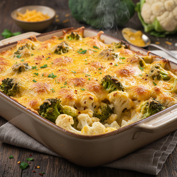 Creamy Cheesy Broccoli and Cauliflower Bake recipe