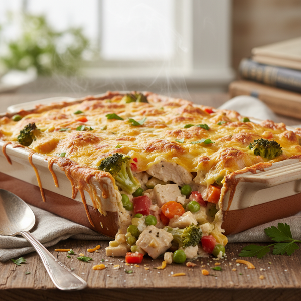 Creamy Cheesy Chicken & Veggie Casserole recipe