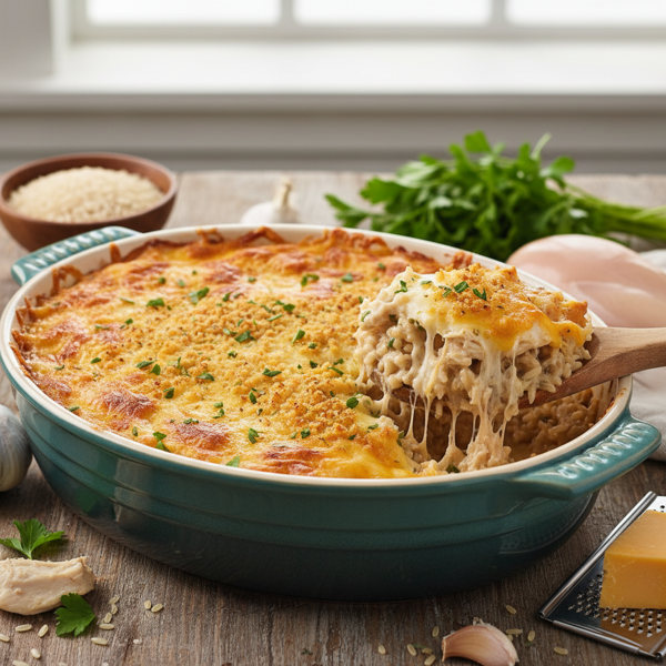 Creamy Cheesy Chicken and Brown Rice Casserole recipe