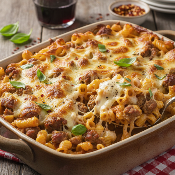 Creamy Cheesy Italian Sausage Pasta Bake recipe