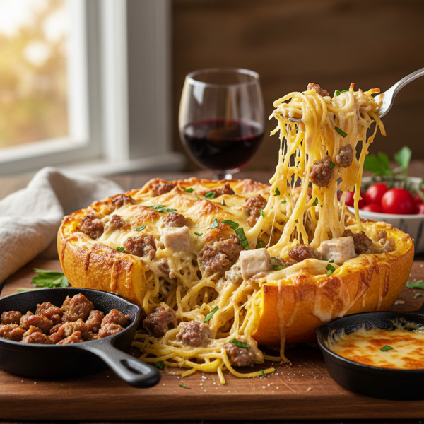 Creamy Cheesy Spaghetti Squash with Savory Sausage recipe