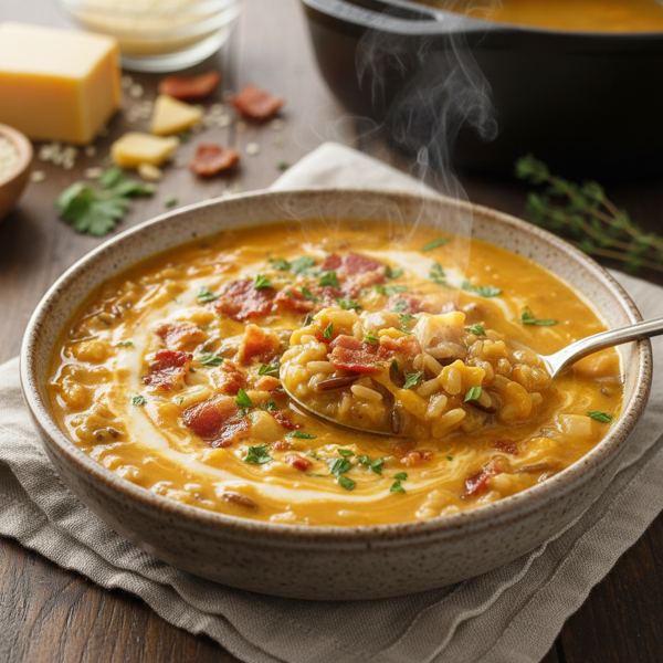 Creamy Cheesy Wild Rice Bacon Soup recipe