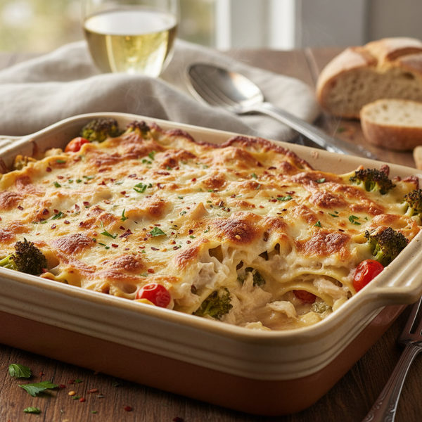 Creamy Chicken Alfredo Lasagna Bake recipe