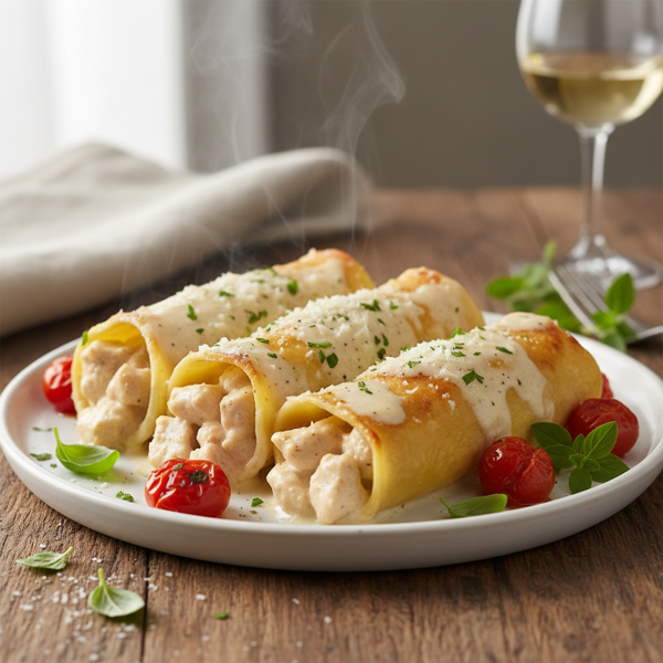 Creamy Chicken Alfredo Stuffed Manicotti recipe