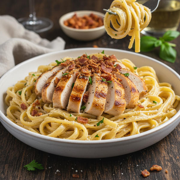 Creamy Chicken Alfredo with Crunchy Bacon Bits recipe