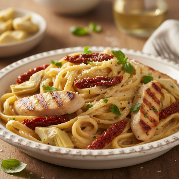 Creamy Chicken Alfredo with Sun-Dried Tomatoes and Artichokes recipe