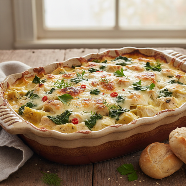 Creamy Chicken Artichoke Spinach Bake recipe