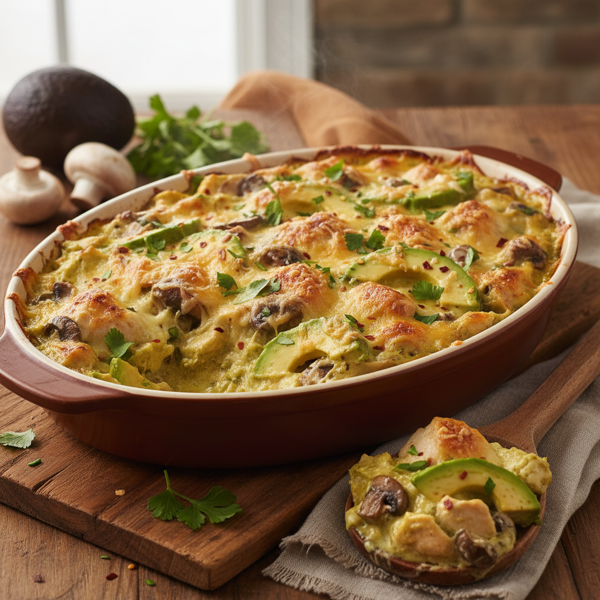 Creamy Chicken Avocado Mushroom Bake recipe