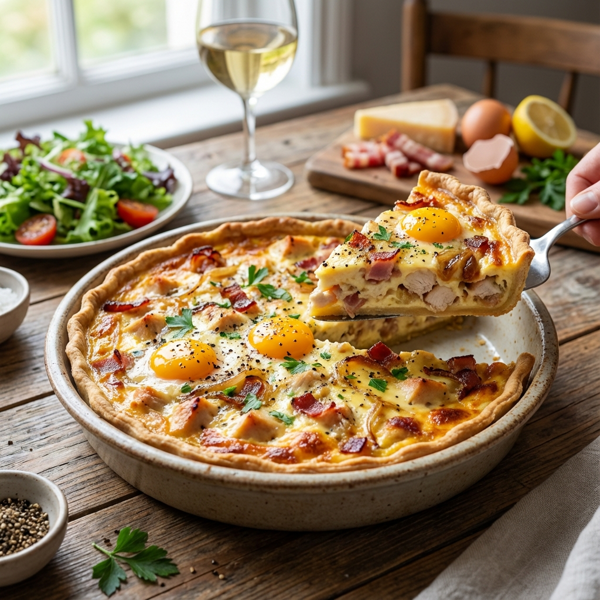 Creamy Chicken Carbonara Quiche recipe